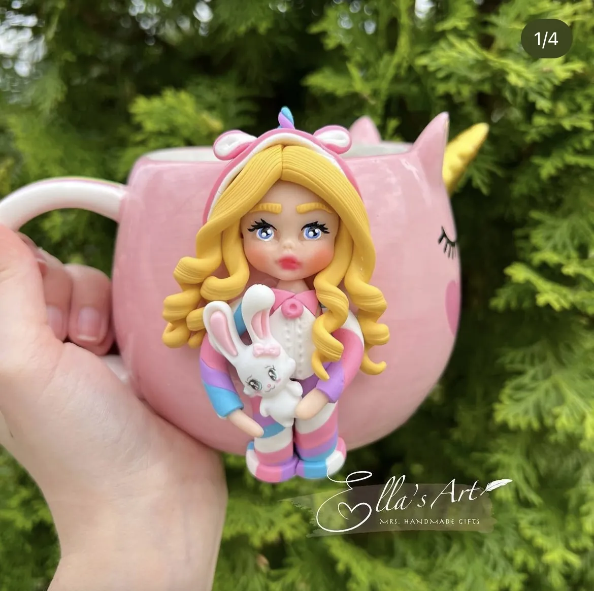 Cană unicorn cu fetiță și iepuraș